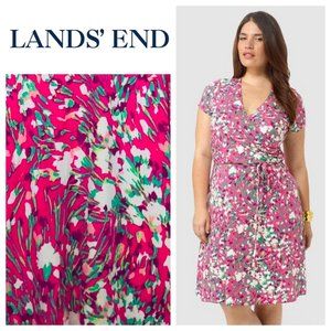 Lands End 6T 8T 6 / 8 Tall Dress Sheath Floral Pink Purple Watercolor Pockets